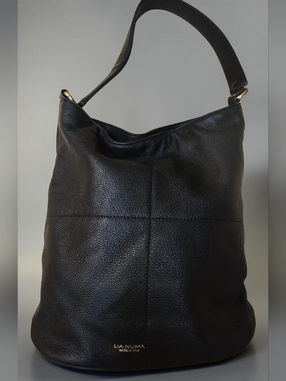 Lia Numa Italian Leather Black Hobo Shoulder Bag